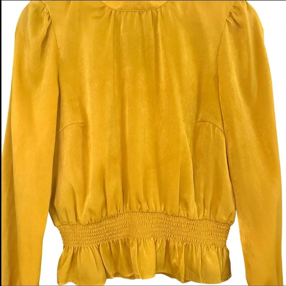 Revolve Tularosa Satin Marigold Yellow High Neck Peplum Long Sleeve Top Medium - Picture 7 of 10